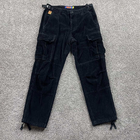 Empyre Corduroy Pants 28x27 Cargo Baggy Jeans Black Belted Double